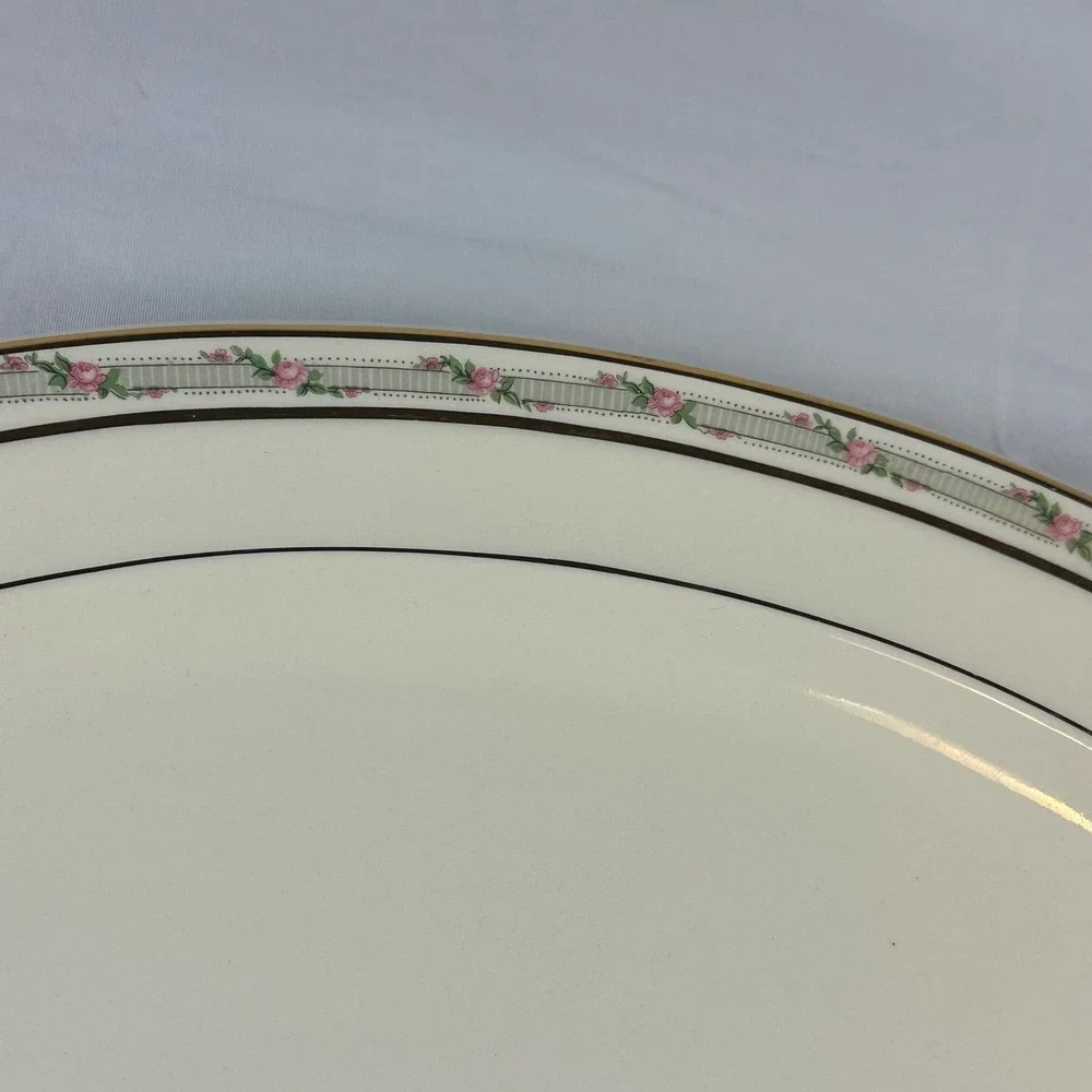 Vtg Taylor Smith Taylor TS&T Rosebud Platter‎ Gold Gilt 15 inch 1945 Ironstone